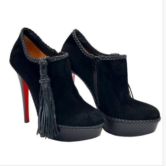 Christian Louboutin Sultane 140 Black Leather Suede Ankle Boots